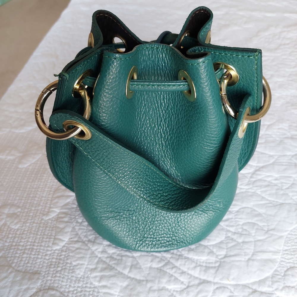 Anna Paola Drawstring Leather Bucket Bag Black Italian Made